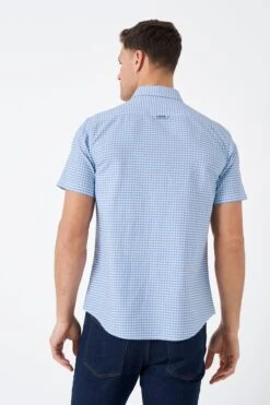 Crew Clothing Company Blue Gingham Cotton Classic Shirt -Cheap Drape Nova Store N41920s3