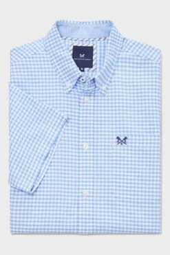 Crew Clothing Company Blue Gingham Cotton Classic Shirt -Cheap Drape Nova Store N41920s5