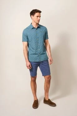 White Stuff Green Linear Fish Printed Short Sleeve Shirt -Cheap Drape Nova Store T51714s3