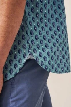 White Stuff Green Linear Fish Printed Short Sleeve Shirt -Cheap Drape Nova Store T51714s4