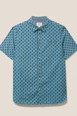 White Stuff Green Linear Fish Printed Short Sleeve Shirt -Cheap Drape Nova Store T51714s5