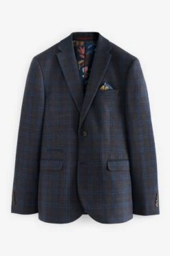 Next Navy Trimmed Check Suit: Jacket -Cheap Drape Nova Store T53 471s7