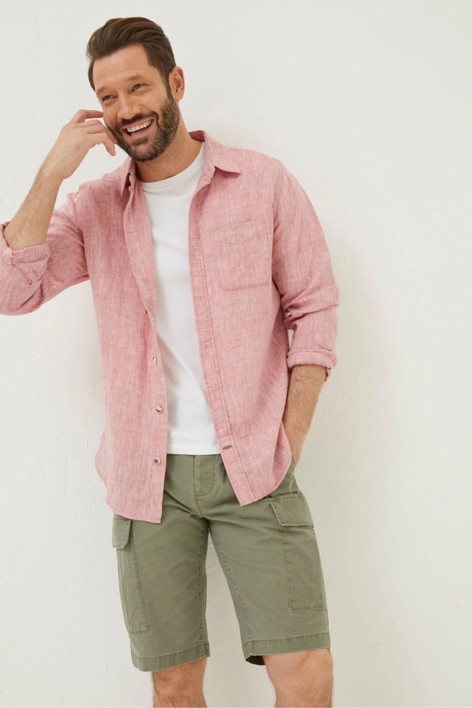 FatFace Pink Plain Linen Shirt 3 FatFace Pink Plain Linen Shirt