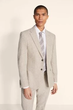 MOSS Mens Brown Slim Fit Houndstooth Suit: Jacket