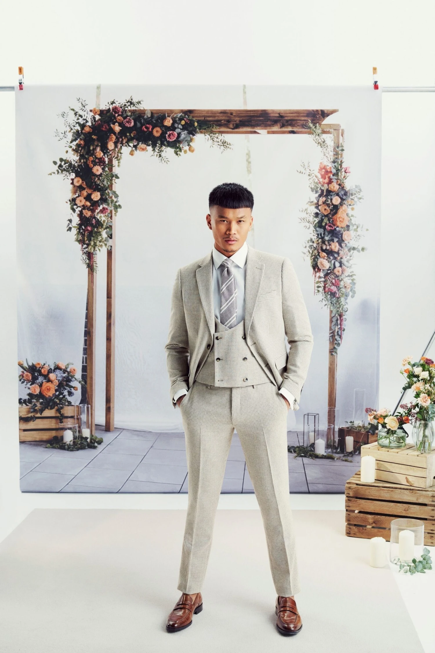 MOSS Mens Brown Slim Fit Houndstooth Suit: Jacket 8 MOSS Mens Brown Slim Fit Houndstooth Suit: Jacket - Image 6