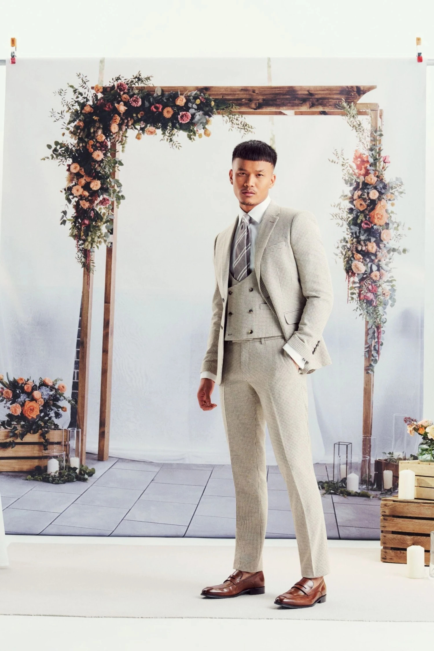 MOSS Mens Brown Slim Fit Houndstooth Suit: Jacket 9 MOSS Mens Brown Slim Fit Houndstooth Suit: Jacket - Image 7