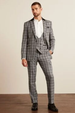 Next Light Grey Check Suit: Jacket -Cheap Drape Nova Store T79 073s2