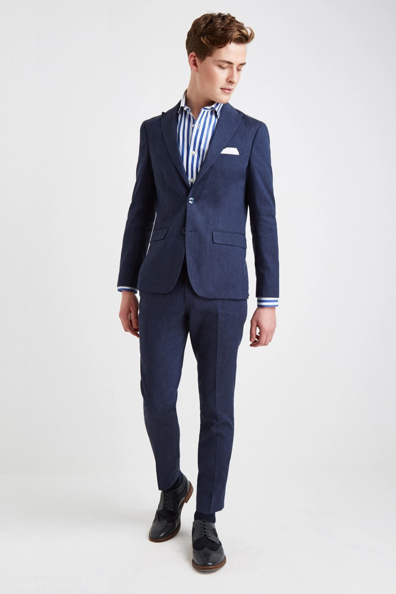 MOSS Blue Slim Fit Linen Suit: Jacket 5 MOSS Blue Slim Fit Linen Suit: Jacket - Image 3