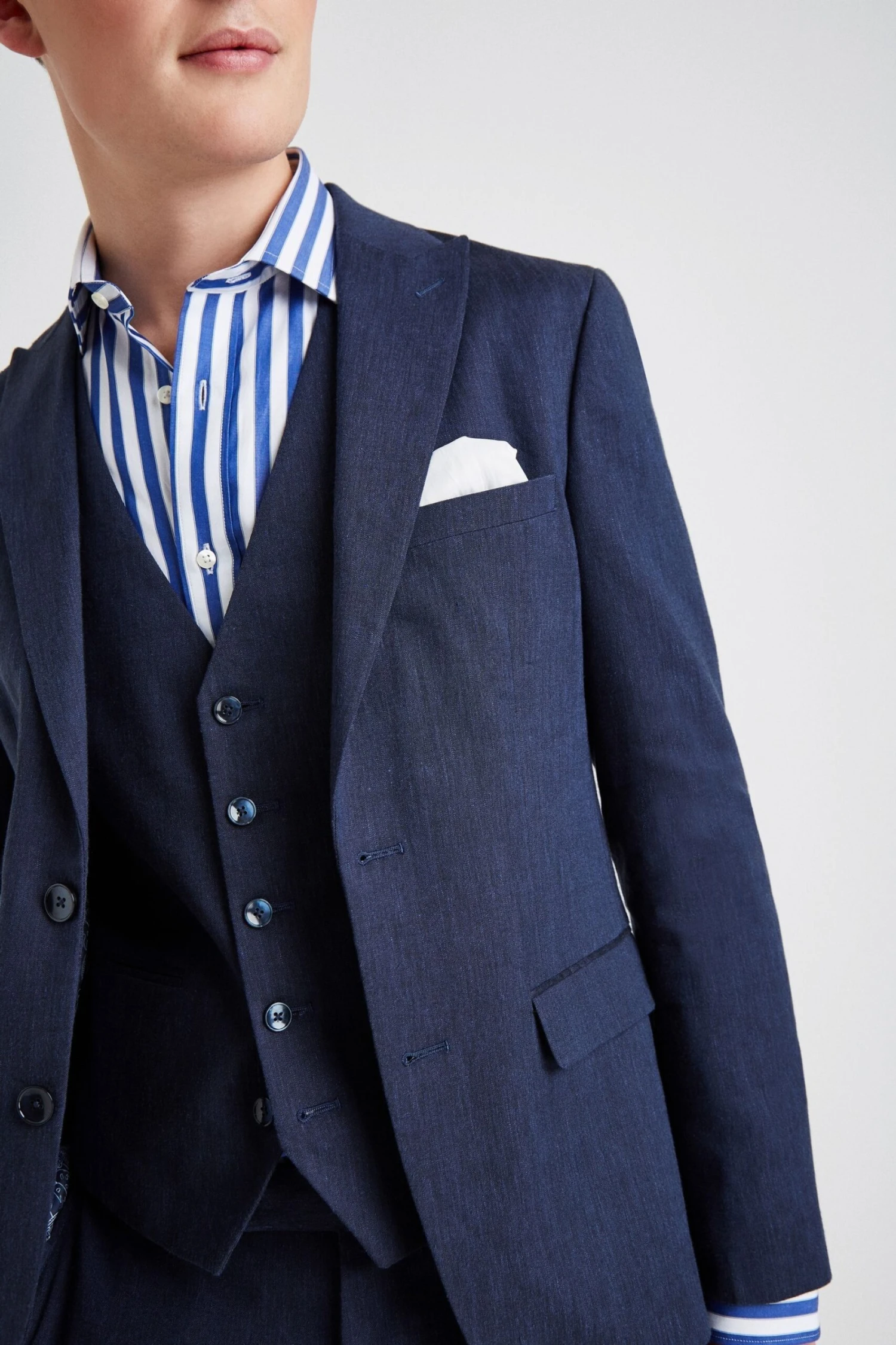 MOSS Blue Slim Fit Linen Suit: Jacket 6 MOSS Blue Slim Fit Linen Suit: Jacket - Image 4