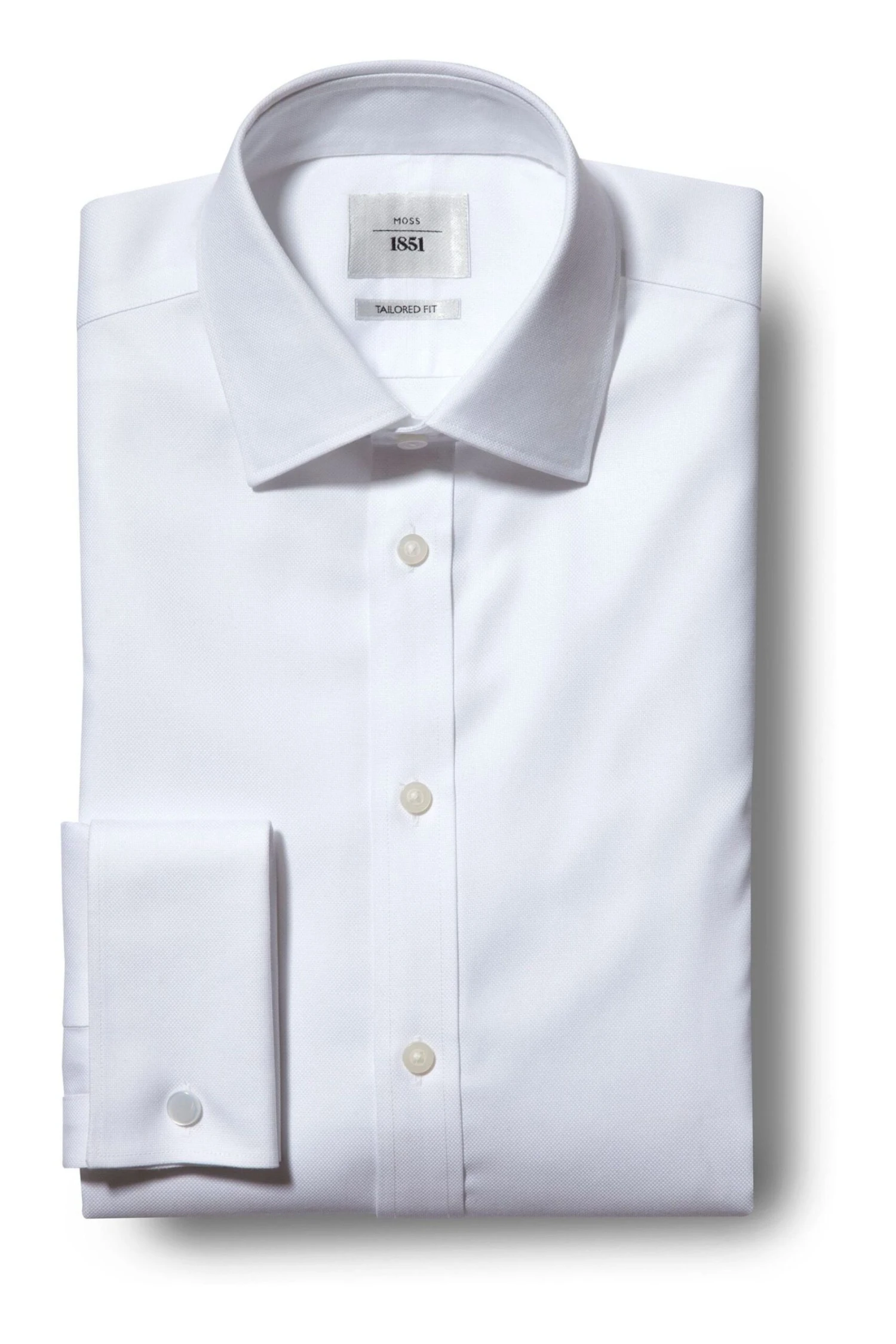 MOSS Tailored Fit White Double Cuff Textured Zero Iron Shirt 6 MOSS Tailored Fit White Double Cuff Textured Zero Iron Shirt - Image 4
