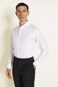 MOSS Tailored Fit White Textured Zero Iron Shirt -Cheap Drape Nova Store U32851s5