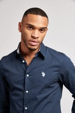 U.S. Polo Assn. Blue Formal Micro Print Shirt -Cheap Drape Nova Store U44768s3