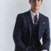Next Navy Blue Slim Fit Flannel Check Suit: Jacket -Cheap Drape Nova Store U59 713s