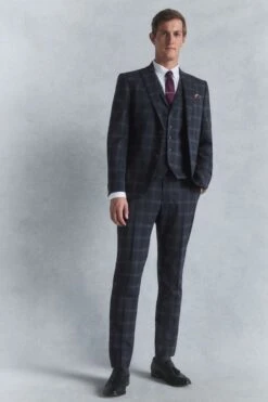 Next Navy Blue Slim Fit Flannel Check Suit: Jacket -Cheap Drape Nova Store U59 713s5