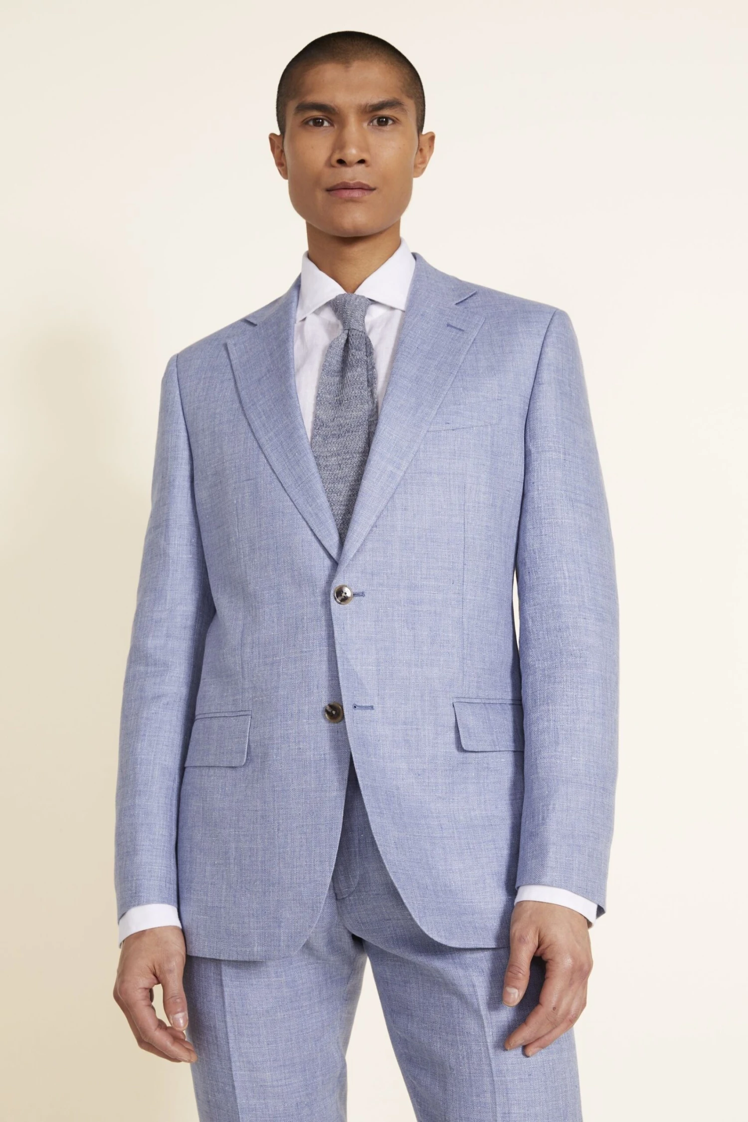 MOSS Blue Tailored Fit Dusty Linen Jacket 3 MOSS Blue Tailored Fit Dusty Linen Jacket