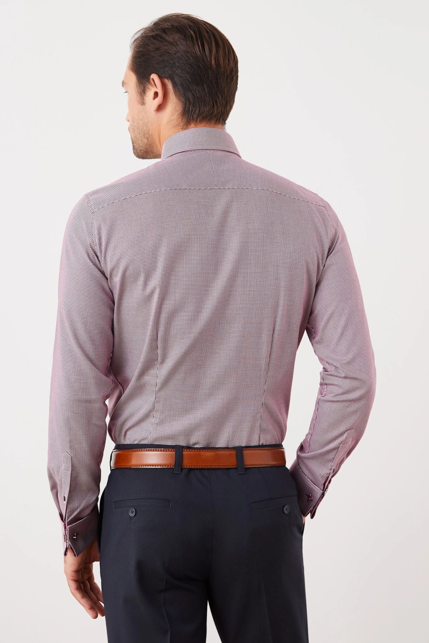 Next Burgundy Red Puppytooth Slim Fit Double Cuff Signature Trimmed Shirt 5 Next Burgundy Red Puppytooth Slim Fit Double Cuff Signature Trimmed Shirt - Image 3