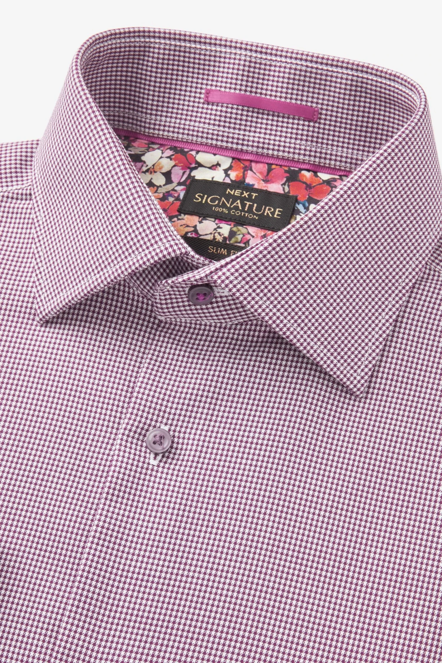 Next Burgundy Red Puppytooth Slim Fit Double Cuff Signature Trimmed Shirt 10 Next Burgundy Red Puppytooth Slim Fit Double Cuff Signature Trimmed Shirt - Image 8