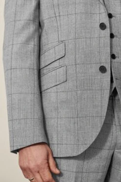 Next Mid Grey Tailored Fit Wool Blend Check Suit: Jacket -Cheap Drape Nova Store U79 062s4