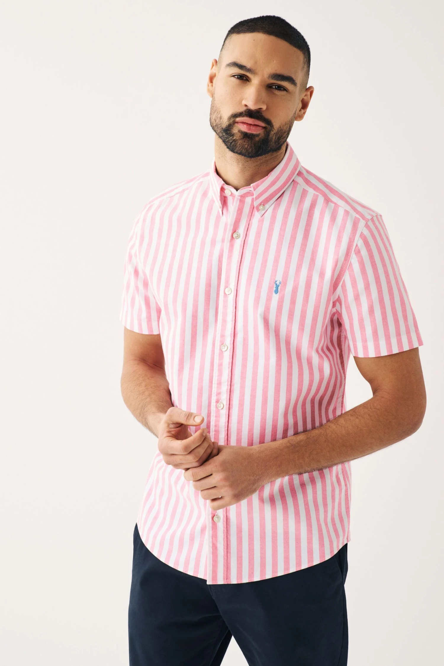 Next Short Sleeve Stripe Oxford Shirt 6 Next Short Sleeve Stripe Oxford Shirt - Image 4