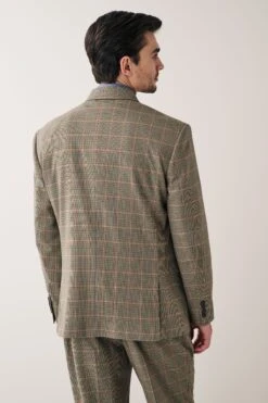 Next Taupe Brown Relaxed Fit Check Double Breasted Suit: Jacket -Cheap Drape Nova Store U95 911s3